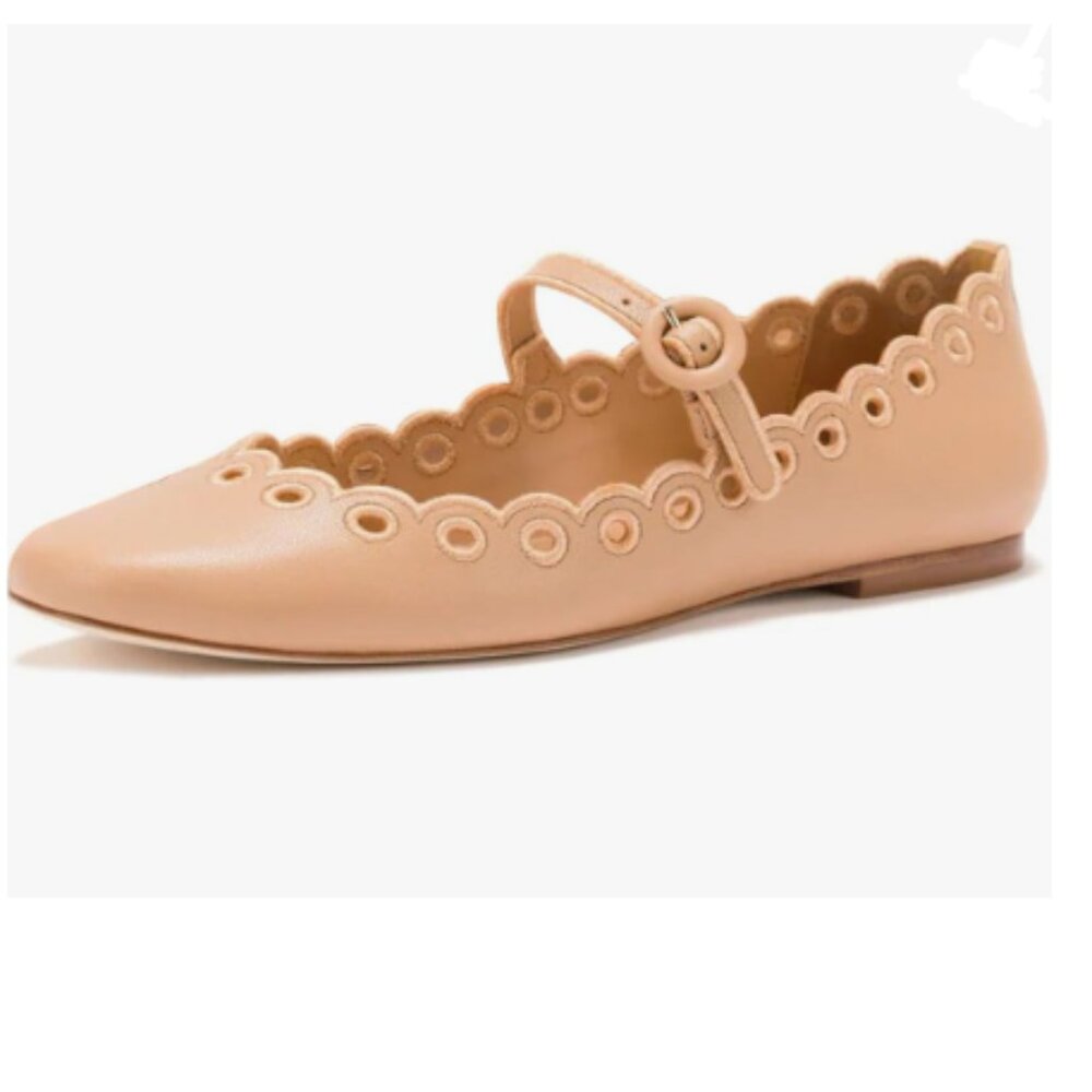 Women's Scalloped Mary Jane Flat in Nude